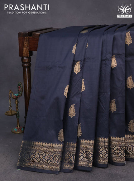 Pure banarasi katan silk saree elephant grey with paisley zari woven buttas and zari woven border