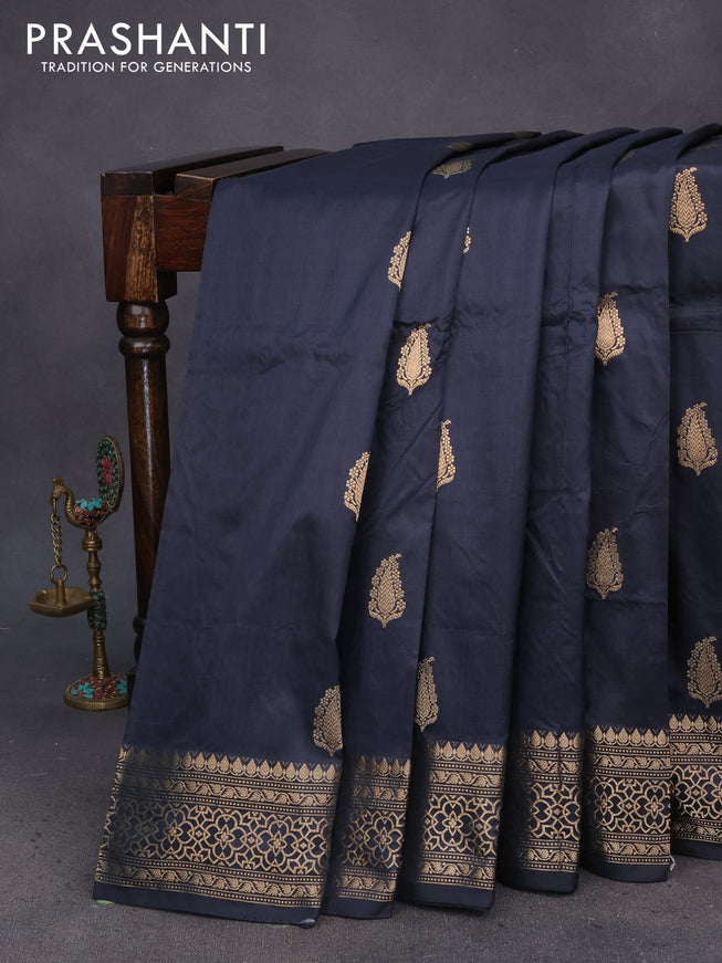 Pure banarasi katan silk saree elephant grey with paisley zari woven buttas and zari woven border