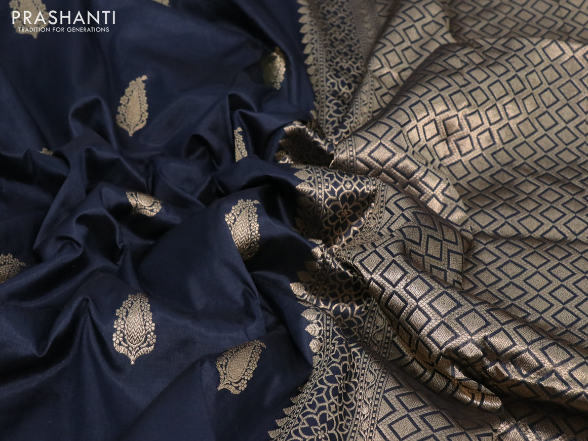 Pure banarasi katan silk saree elephant grey with paisley zari woven buttas and zari woven border