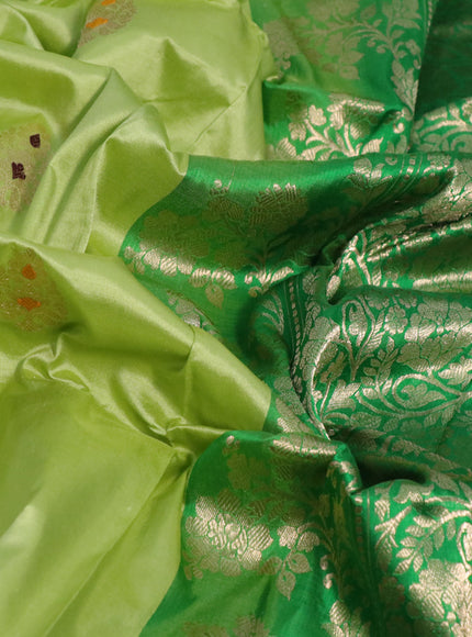 Pure banarasi katan silk saree lime green and green with zari woven buttas and piping border