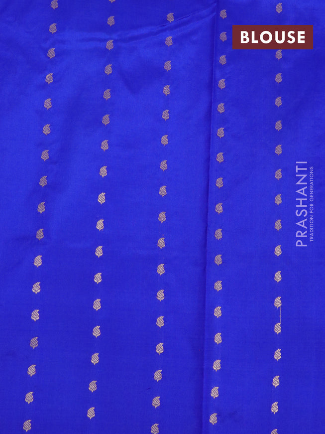 Pure banarasi katan silk saree light blue and royal blue with zari woven buttas and piping border