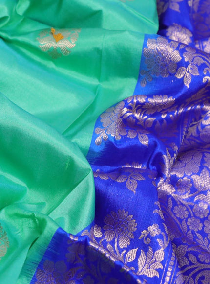 Pure banarasi katan silk saree teal green and royal blue with zari woven buttas and piping border