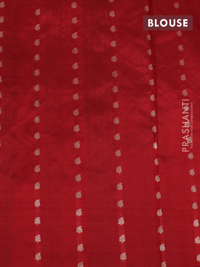 Pure banarasi katan silk saree green and red with zari woven buttas and piping border