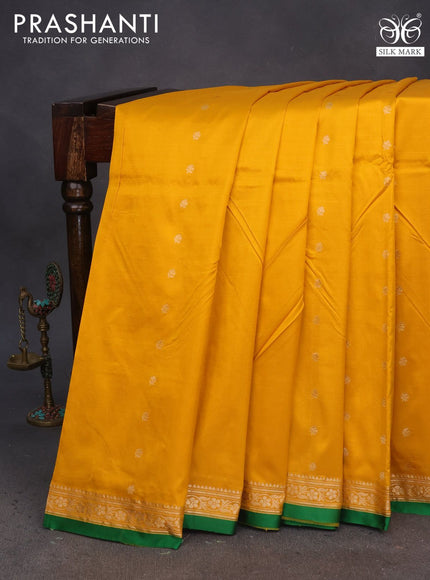 Pure banarasi katan silk saree mango yellow and green with zari woven buttas and zari woven border