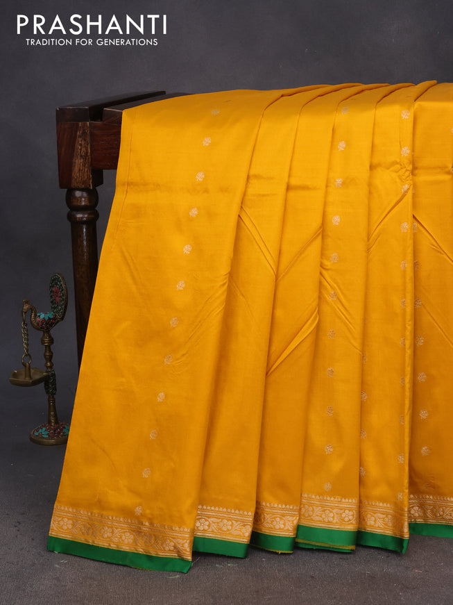 Pure banarasi katan silk saree mango yellow and green with zari woven buttas and zari woven border