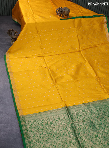 Pure banarasi katan silk saree mango yellow and green with zari woven buttas and zari woven border