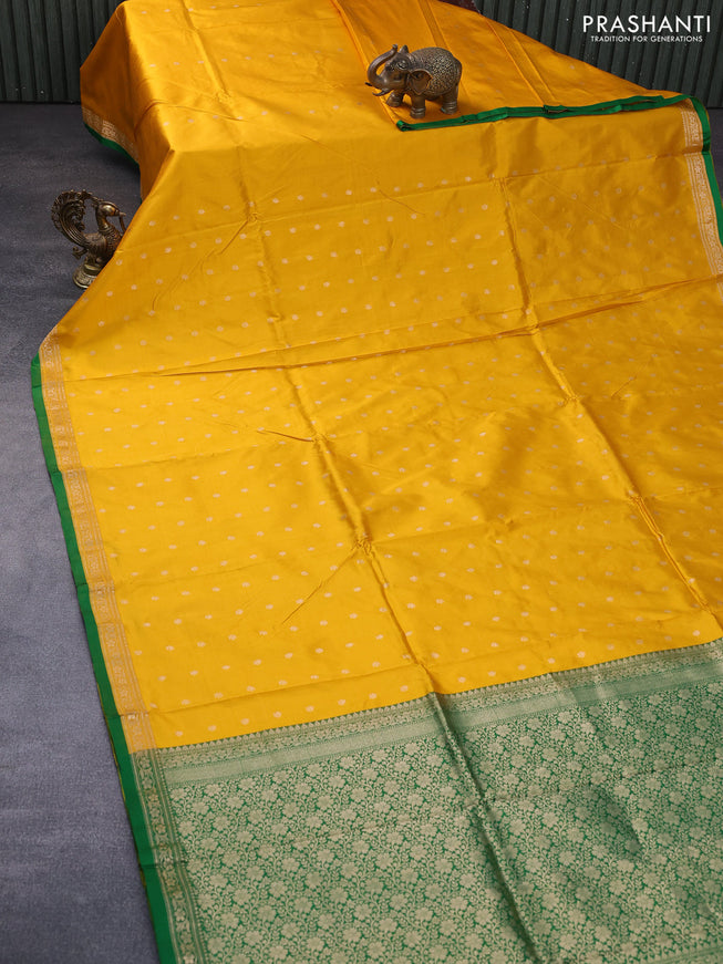 Pure banarasi katan silk saree mango yellow and green with zari woven buttas and zari woven border