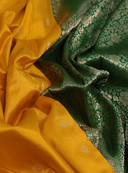 Pure banarasi katan silk saree mango yellow and green with zari woven buttas and zari woven border