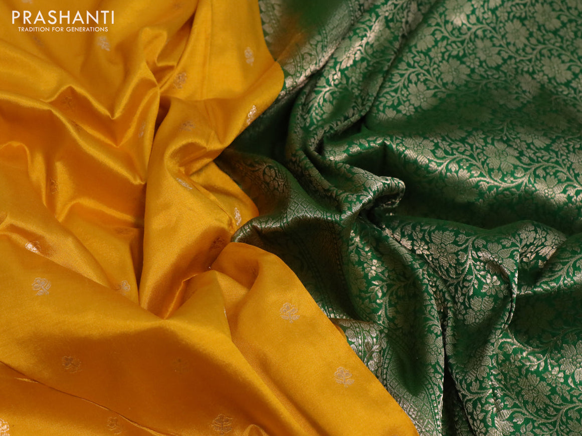 Pure banarasi katan silk saree mango yellow and green with zari woven buttas and zari woven border