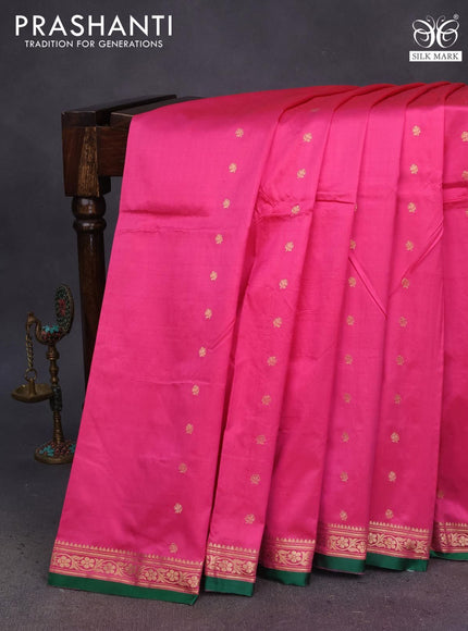 Pure banarasi katan silk saree pink and green with zari woven buttas and zari woven border