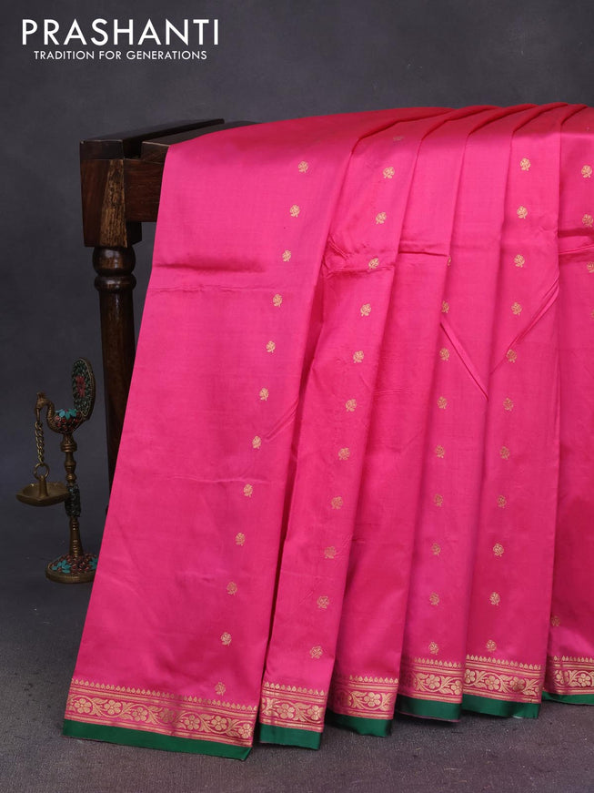 Pure banarasi katan silk saree pink and green with zari woven buttas and zari woven border