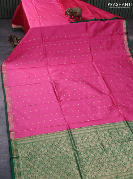 Pure banarasi katan silk saree pink and green with zari woven buttas and zari woven border