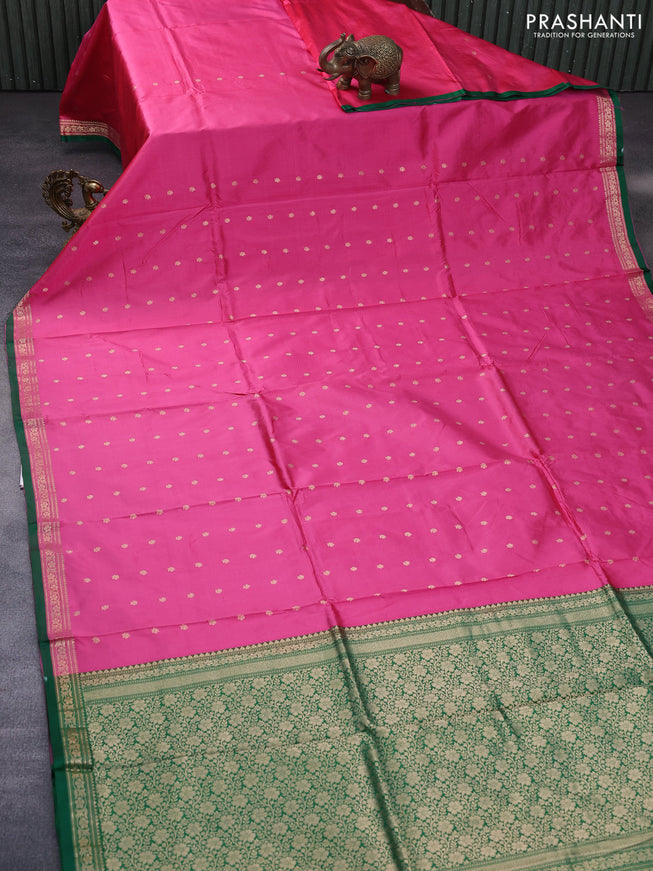 Pure banarasi katan silk saree pink and green with zari woven buttas and zari woven border