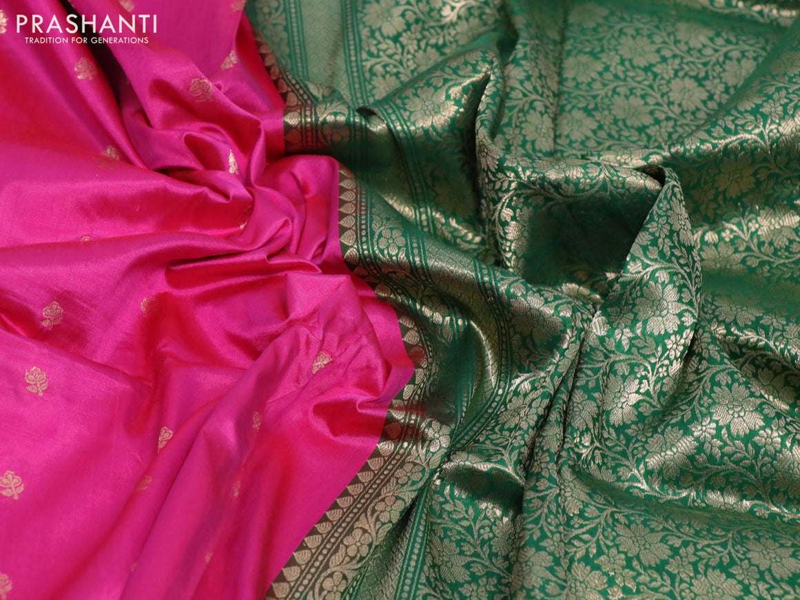 Pure banarasi katan silk saree pink and green with zari woven buttas and zari woven border