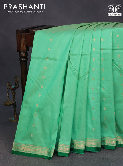 Pure banarasi katan silk saree teal green and green with zari woven buttas and zari woven border