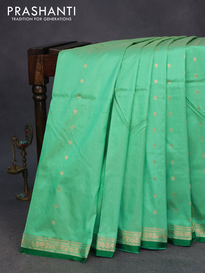 Pure banarasi katan silk saree teal green and green with zari woven buttas and zari woven border