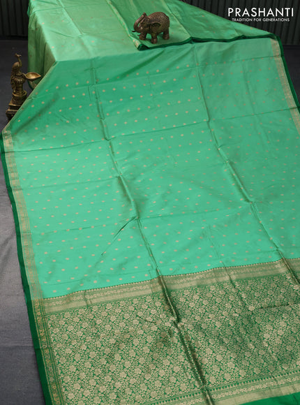 Pure banarasi katan silk saree teal green and green with zari woven buttas and zari woven border