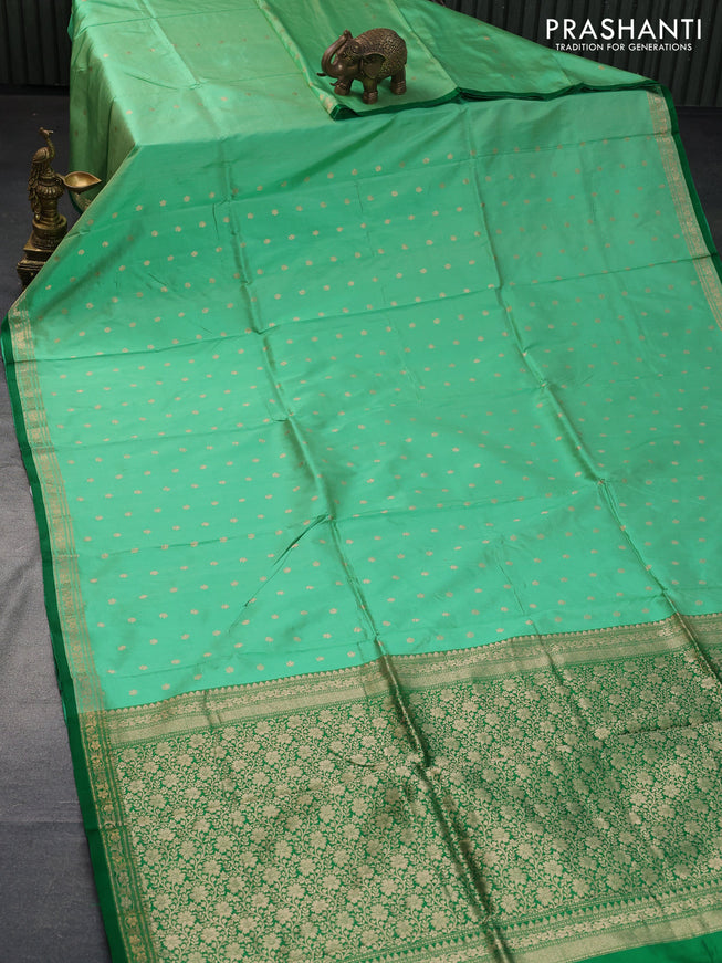 Pure banarasi katan silk saree teal green and green with zari woven buttas and zari woven border