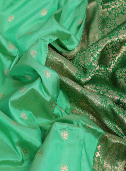 Pure banarasi katan silk saree teal green and green with zari woven buttas and zari woven border