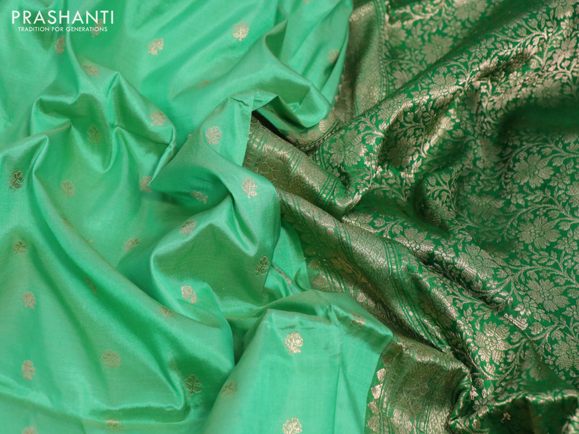 Pure banarasi katan silk saree teal green and green with zari woven buttas and zari woven border