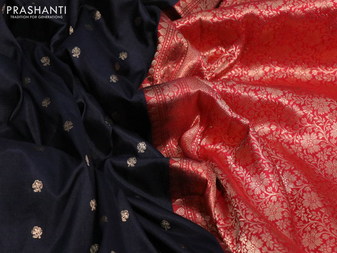 Pure banarasi katan silk saree black and red with zari woven buttas and zari woven border