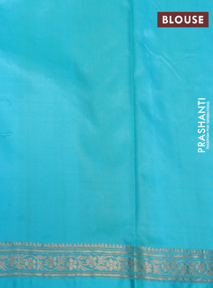 Pure banarasi katan silk saree mango yellow and teal blue with zari woven buttas and zari woven border