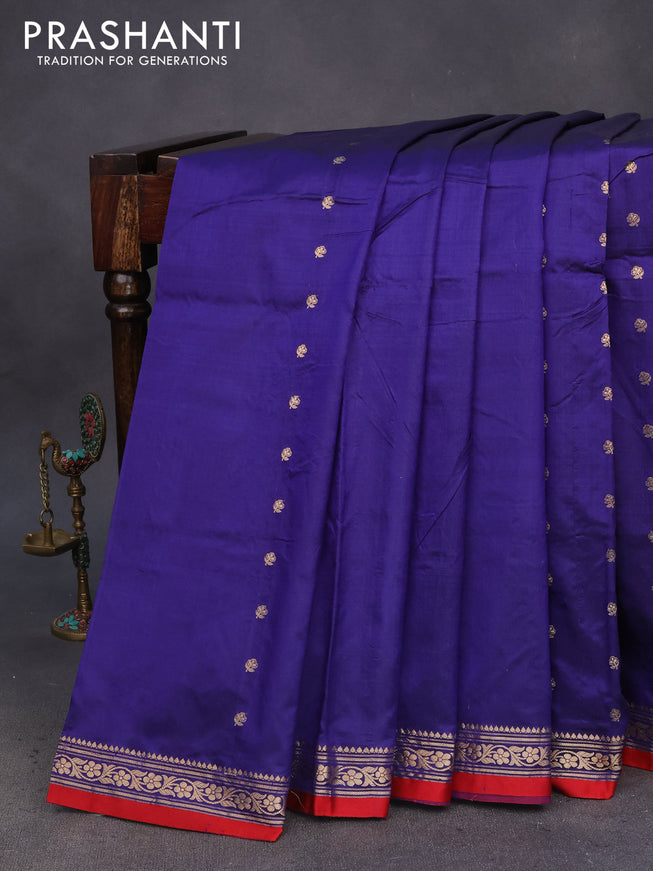 Pure banarasi katan silk saree blue and red with zari woven buttas and zari woven border