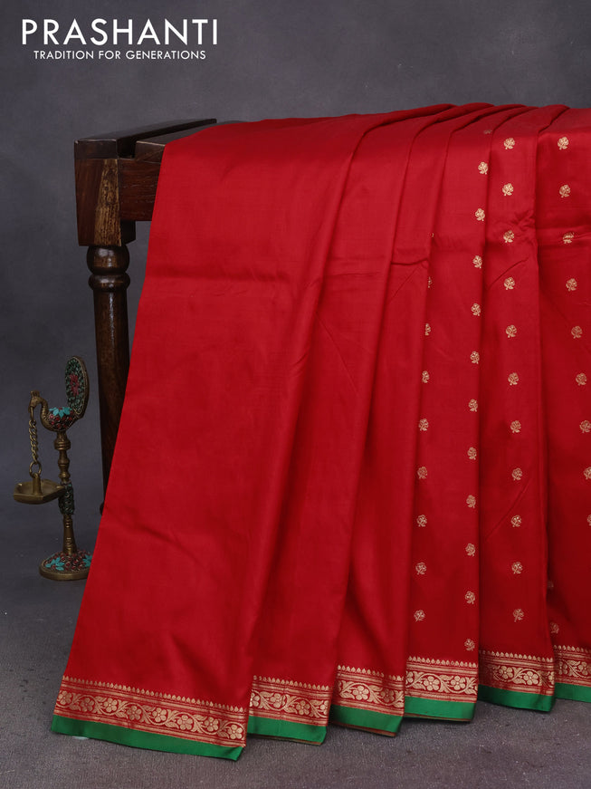 Pure banarasi katan silk saree red and green with zari woven buttas and zari woven border