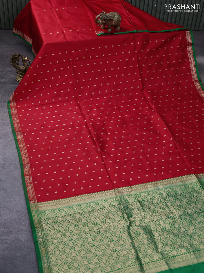 Pure banarasi katan silk saree red and green with zari woven buttas and zari woven border