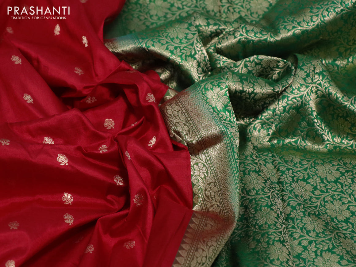 Pure banarasi katan silk saree red and green with zari woven buttas and zari woven border