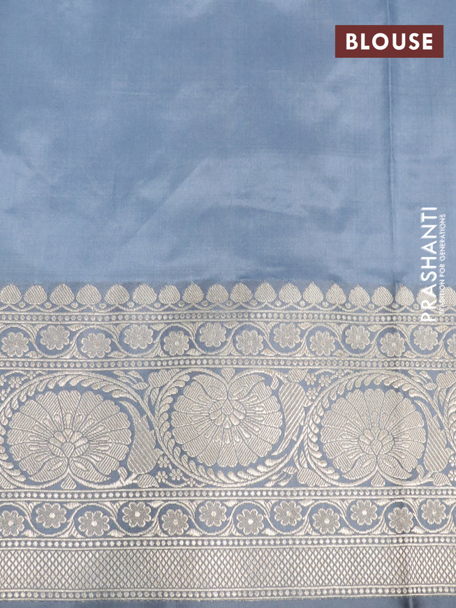 Pure banarasi katan silk saree lime yellow and grey with zari woven buttas and floral zari woven border