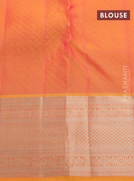 Kanchipuram silk saree purple and mustard yellow with allover zari woven brocade weaves and zari woven border