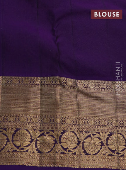 Kanchipuram silk saree dark mustard and deep violet with allover zari woven brocade weaves and long annam zari woven border