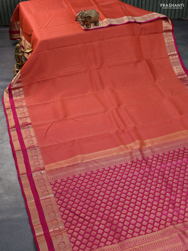 Kanchipuram silk saree red and pink with allover zari woven butta weaves and rettapet zari woven border