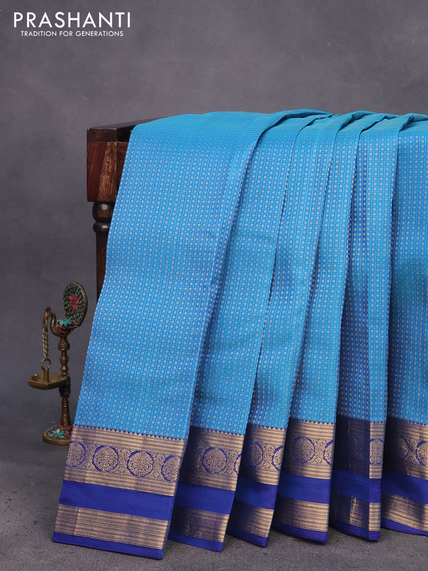 Kanchipuram silk saree cs blue and blue with allover zari woven butta weaves and rettapet zari woven border