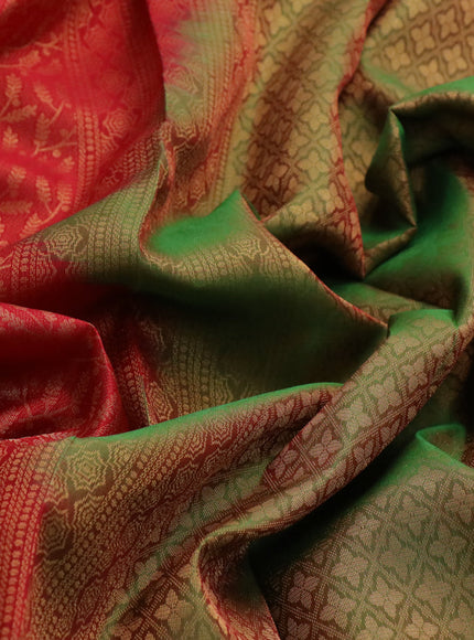 Kanchipuram silk saree red and green with allover zari woven brocade weaves and zari woven border