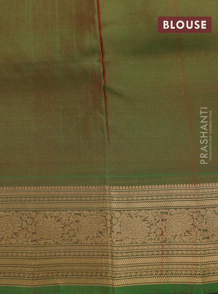 Kanchipuram silk saree red and green with allover zari woven brocade weaves and zari woven border