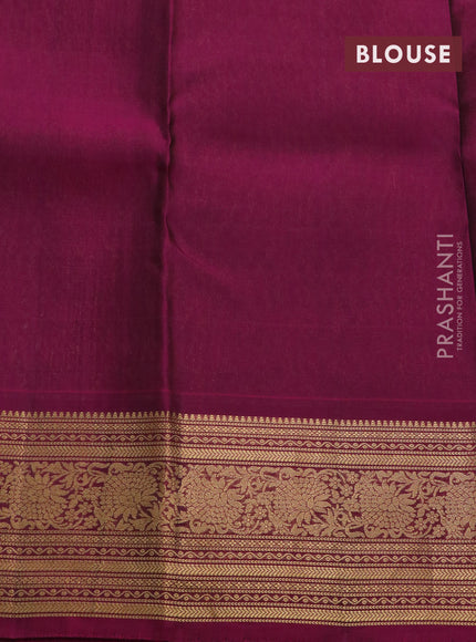 Kanchipuram silk saree dark blue and magenta pink with allover zari woven brocade weaves and zari woven border