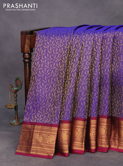 Kanchipuram silk saree blue and magenta pink with allover zari woven brocade weaves and zari woven border