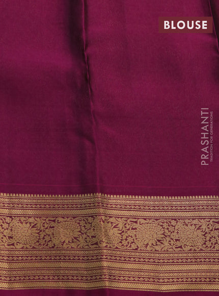 Kanchipuram silk saree blue and magenta pink with allover zari woven brocade weaves and zari woven border