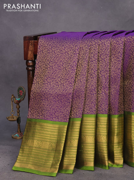 Kanchipuram silk saree deep violet and light green with allover zari woven brocade weaves and zari woven border