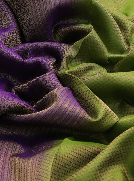 Kanchipuram silk saree deep violet and light green with allover zari woven brocade weaves and zari woven border