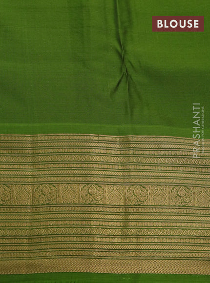 Kanchipuram silk saree deep violet and light green with allover zari woven brocade weaves and zari woven border