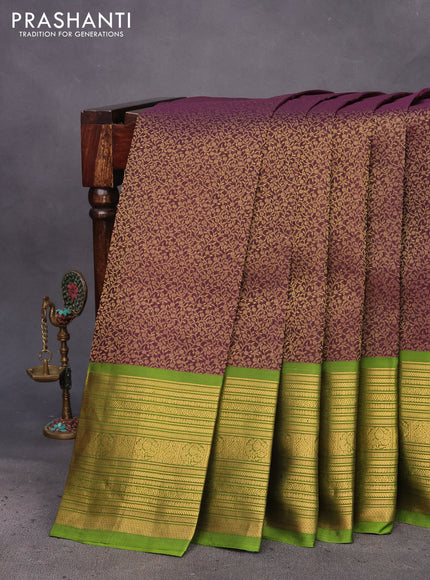 Kanchipuram silk saree wine shade and green with allover zari woven brocade weaves and zari woven border