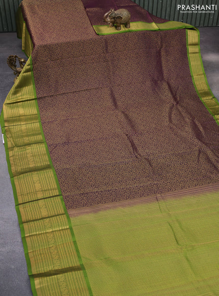 Kanchipuram silk saree wine shade and green with allover zari woven brocade weaves and zari woven border