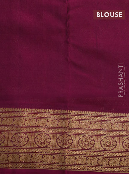 Kanchipuram silk saree cs blue and magenta pink with allover zari woven brocade weaves and zari woven border