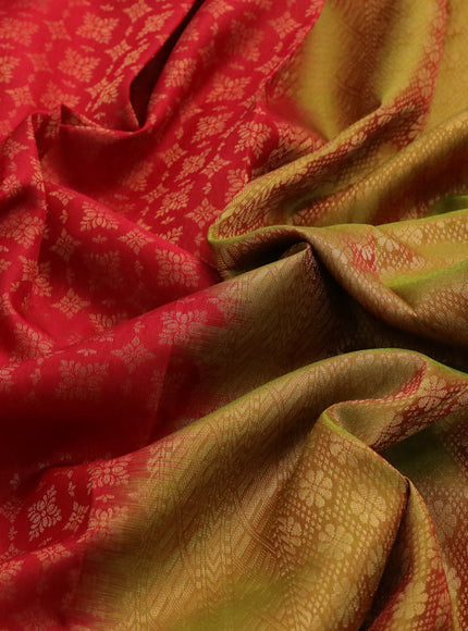 Kanchipuram silk saree red and green with allover zari woven brocade weaves and zari woven border