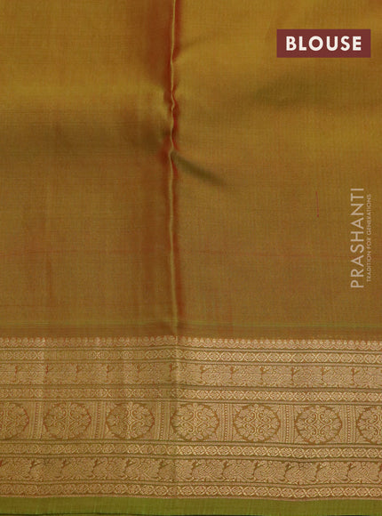 Kanchipuram silk saree red and green with allover zari woven brocade weaves and zari woven border