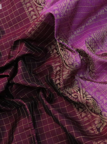 Kanchipuram silk saree wine shade and purple with allover zari checked pattern and rettapet zari woven border