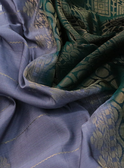 Kanchipuram silk saree grey and bottle green with allover zari weaves & buttas and rettapet zari woven border